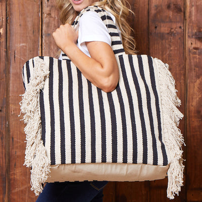 Hand Woven Stripe Tote Pelican