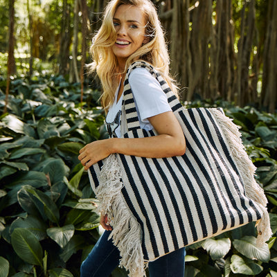 Hand Woven Stripe Tote Pelican