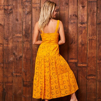 Kingsley Heath Anglais Tiered Midi Dress Tumeric