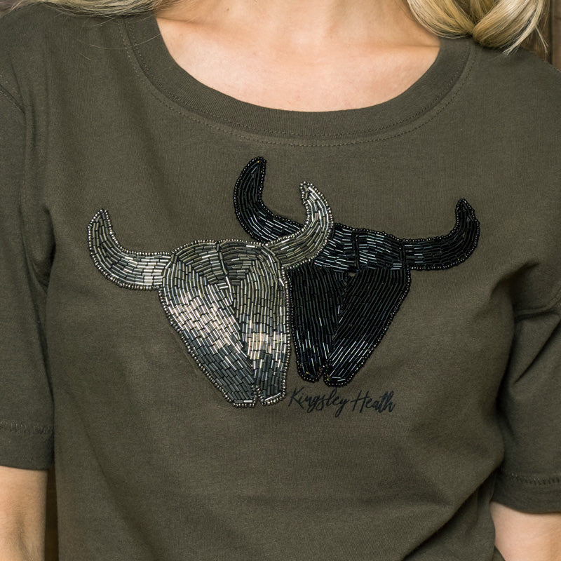 Double Beaded Skull Regular Crew Tee Fatigue