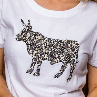 Embellished Nguni Crew Slim Tee Pelican