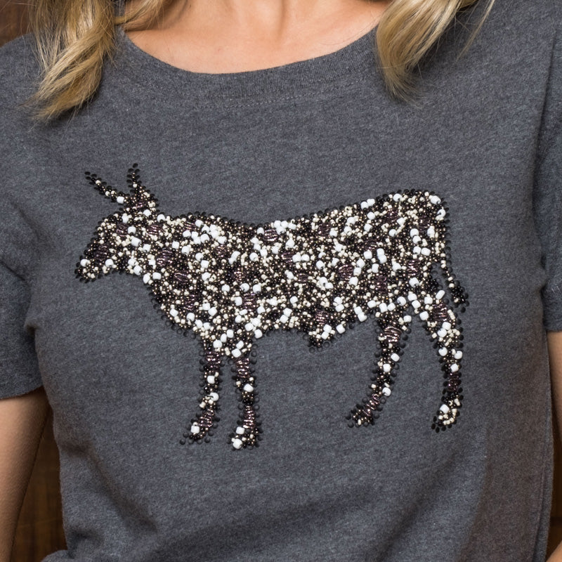 Embellished Nguni Crew Slim Tee Jackal