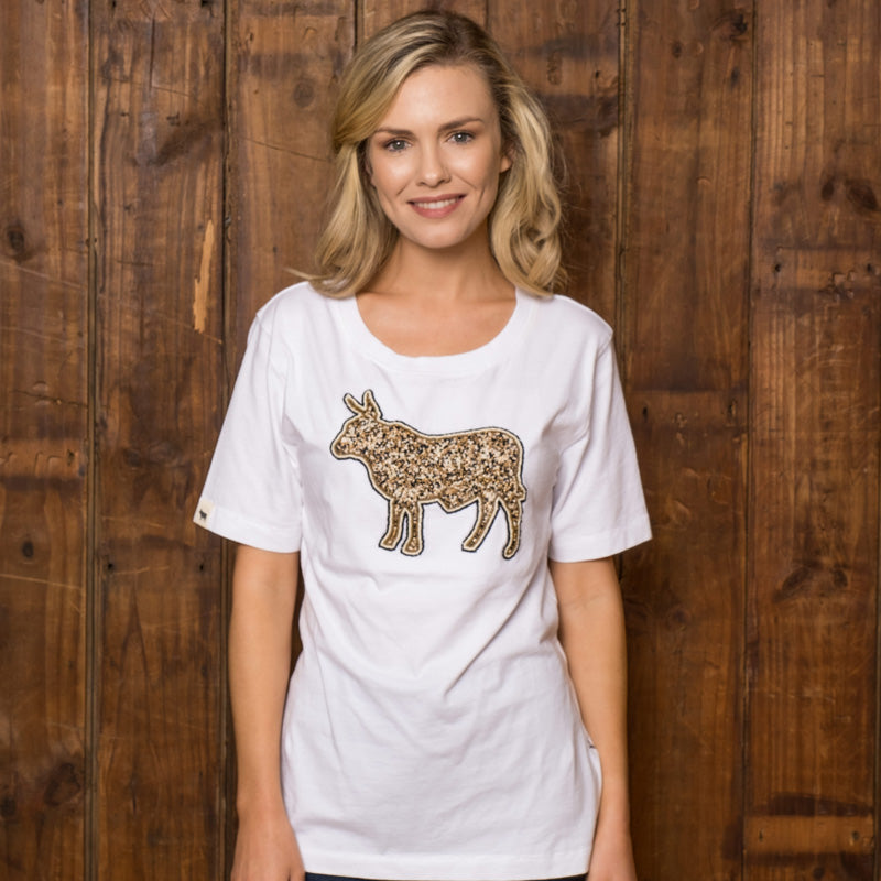 Beaded Luxe Nguni Regular Crew Tee Pelican