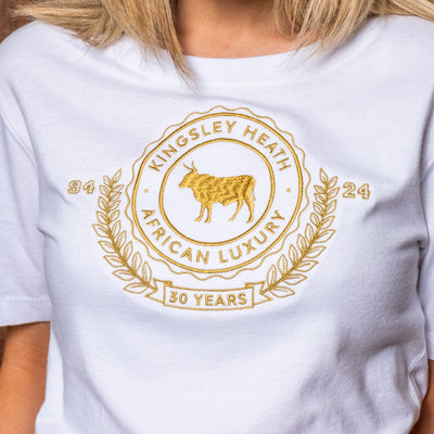 Kingsley Heath 30 Year Crest Regular Crew Slim Tee Pelican