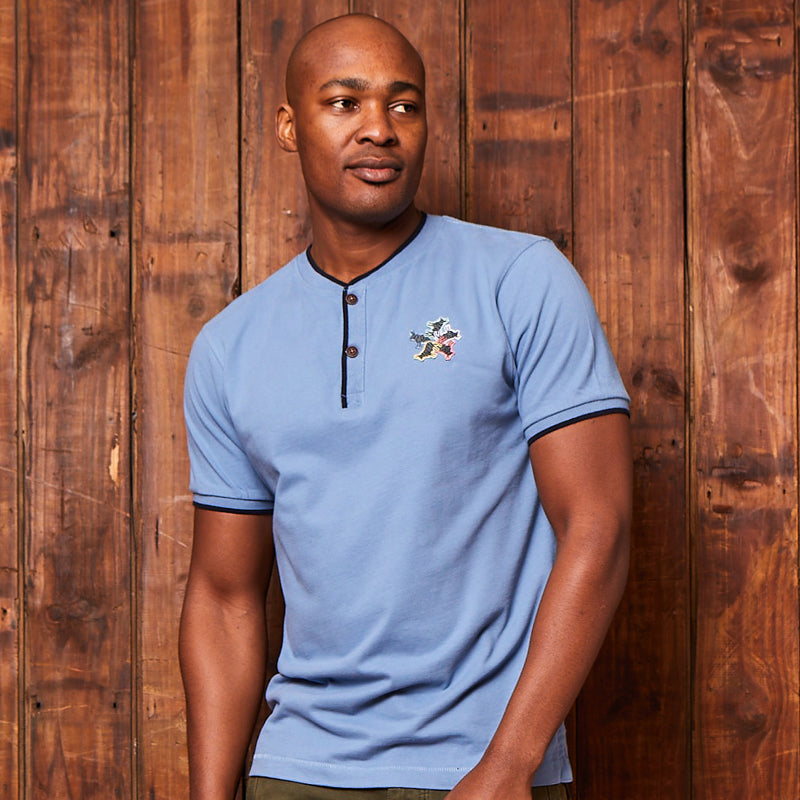 Contrast Tipped Badge Henley Perriwinkle