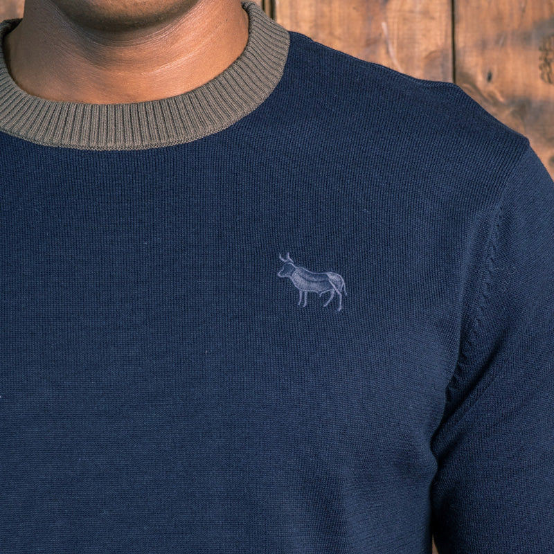 Contrast Ringer Crew Pullover Midnight