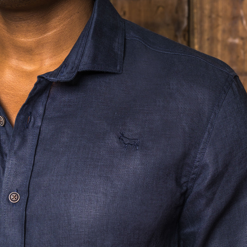 African Luxury Long Sleeve Linen Shirt Midnight