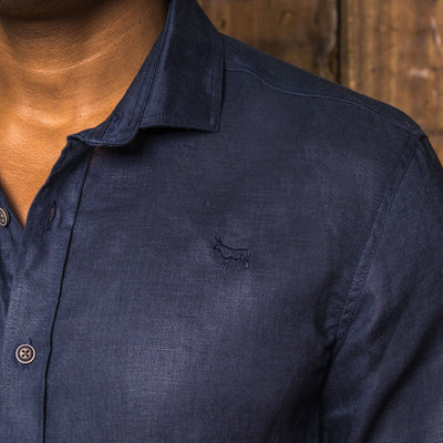 African Luxury Long Sleeve Linen Shirt Midnight