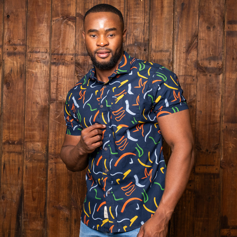 Funky Nguni Short Sleeve Shirt Midnight