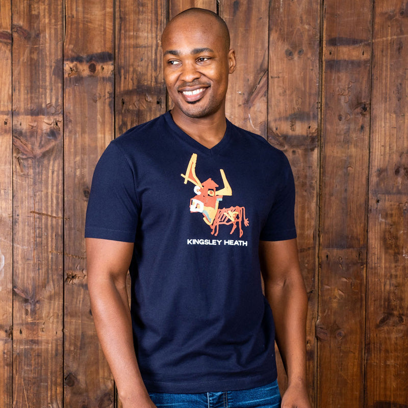 Abstract Nguni V-Neck Tee Midnight