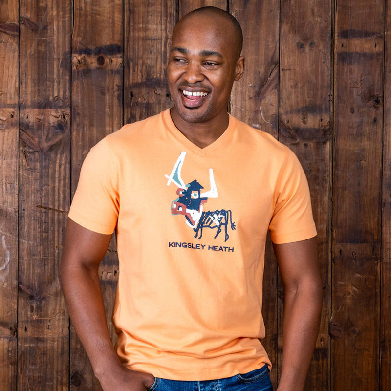 Abstract Nguni V-Neck Tee Mango