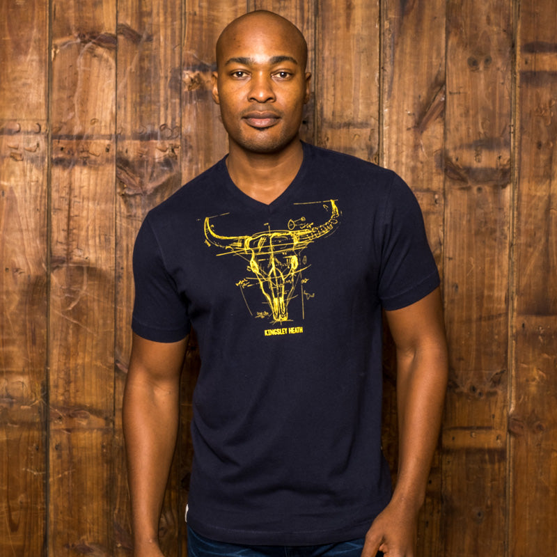 Engineered Nguni Skull V-Neck Tee Midnight