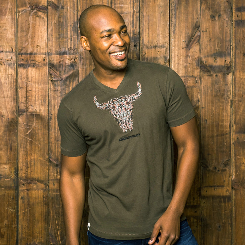 Crosshatch Skull V Neck Tee Fatigue