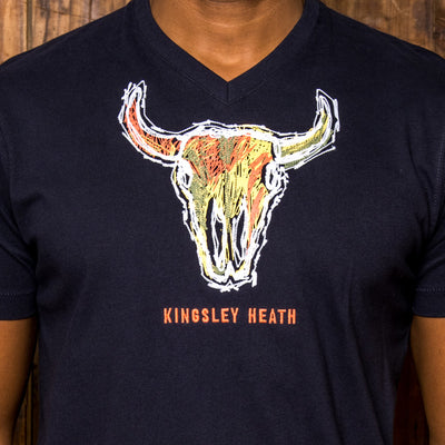 Funky Pop Art Skull V Neck Tee Midnight