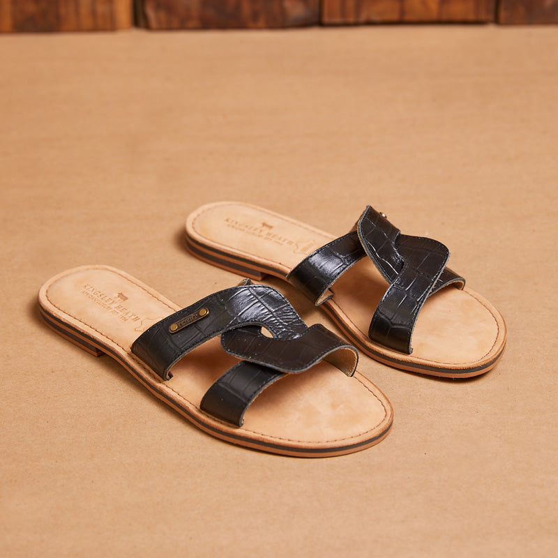 Kingsley Heath L Linked Mule Sandal Croc/Brass/Tan