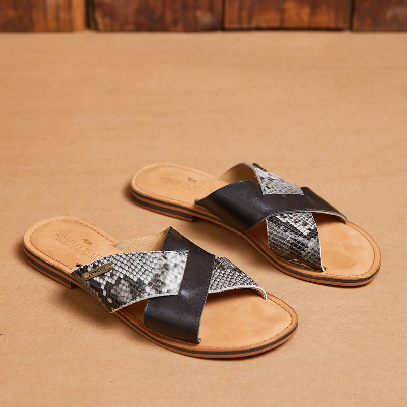 Kingsley Heath L Cross Over Sandal Black/Snake/Brass/Tan