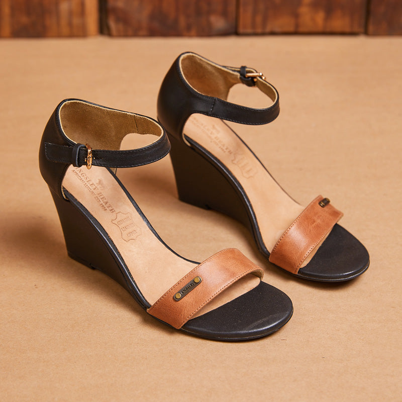 Kingsley Heath Wedge Sandal Choc/Black/Brass/Black