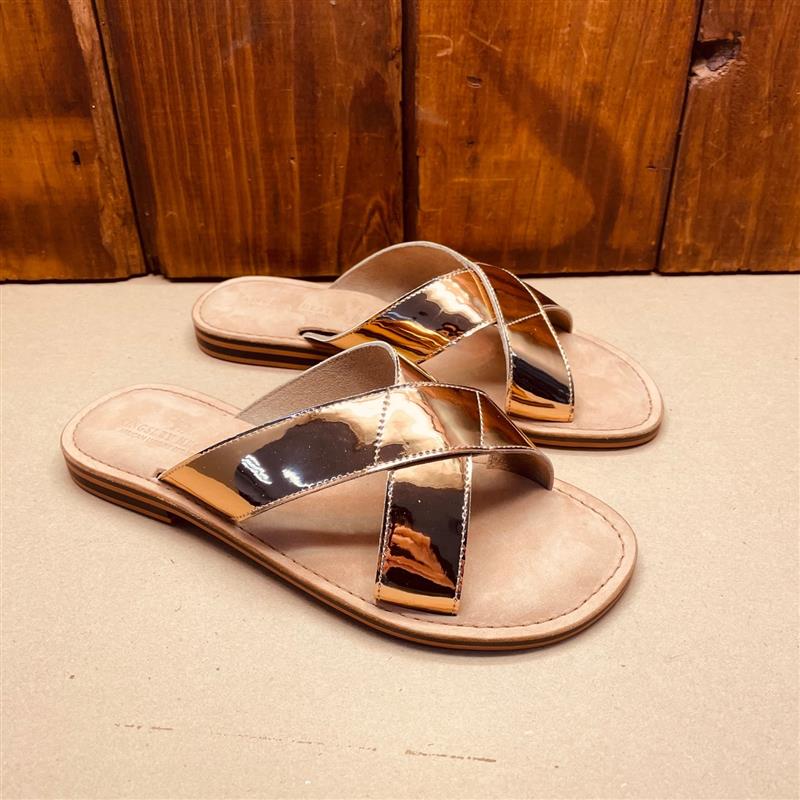 Kingsley Heath  Metallic Cross Over Mule Metallic Rose Gold/Brass/Metallic