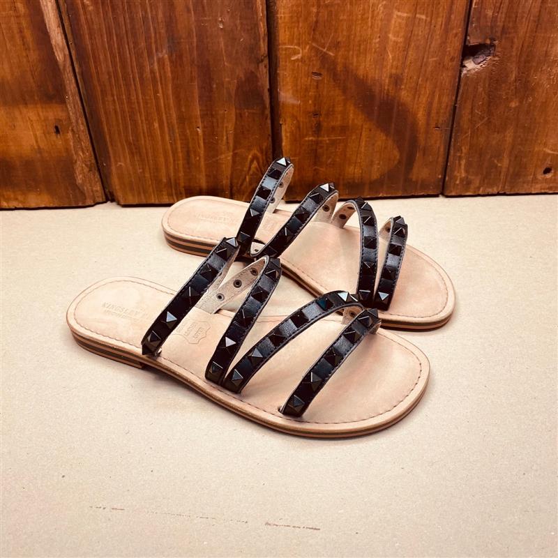 Kingsley Heath Pyramid Studded Strap Sandal Black/Black
