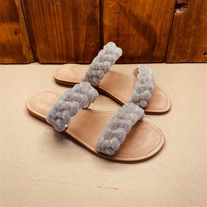Kingsley Heath Woven Two Strap Mule Silver/Brass/Tan