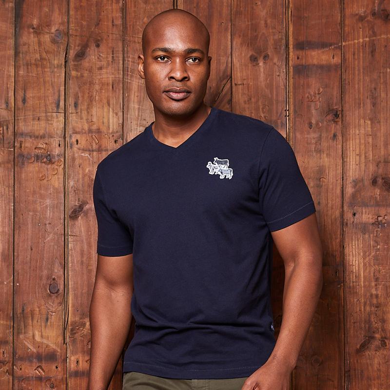 Kingsley Heath Stacked Badge V-Neck Tee Midnight