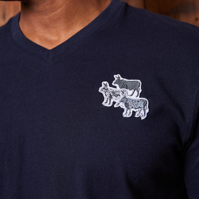 Kingsley Heath Stacked Badge V-Neck Tee Midnight