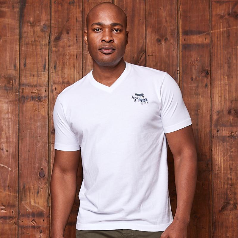 Kingsley Heath Stacked Badge V-Neck Tee Pelican
