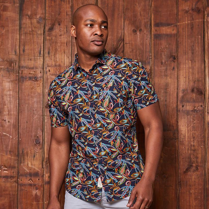 African Exotics Short Sleeve Shirt Midnight