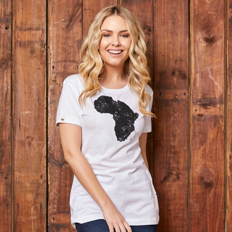 Kingsley Heath Embellished Africa Crew Tee Pelican