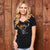 Floral Embroidered Skull V-Neck Tee Mamba