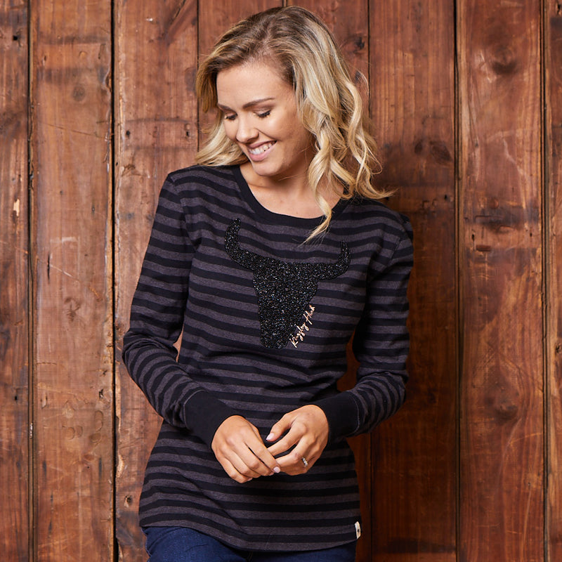Embellished Skull Stripe Longsleeve Tee Mamba