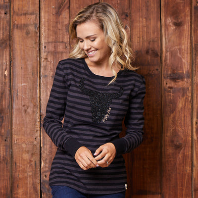 Embellished Skull Stripe Longsleeve Tee Mamba