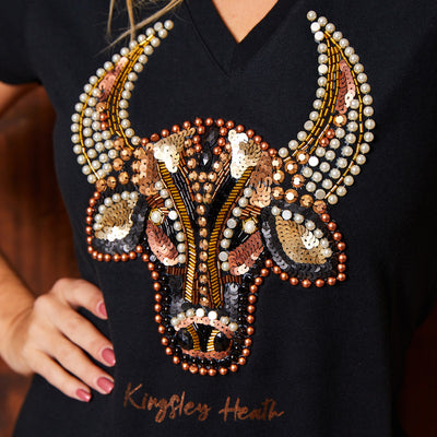 Beaded Luxe Skull Slim V-Neck Tee Mamba
