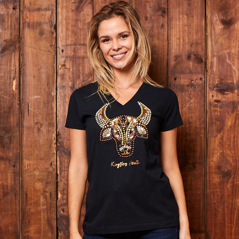 Beaded Luxe Skull Slim V-Neck Tee Mamba