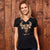 Beaded Luxe Skull Slim V-Neck Tee Mamba