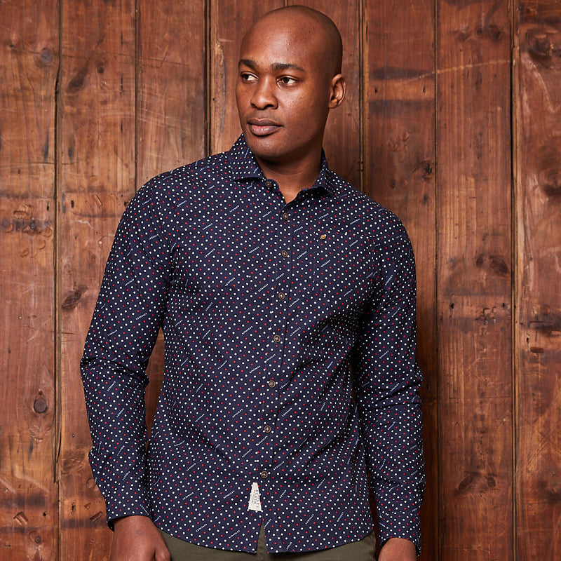 Kingsley Polka Dot Slim Fit Shirt Midnight