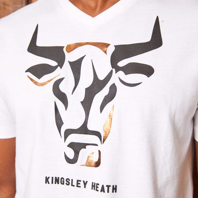 High-Square Foil Skull V-Neck Tee Pelican