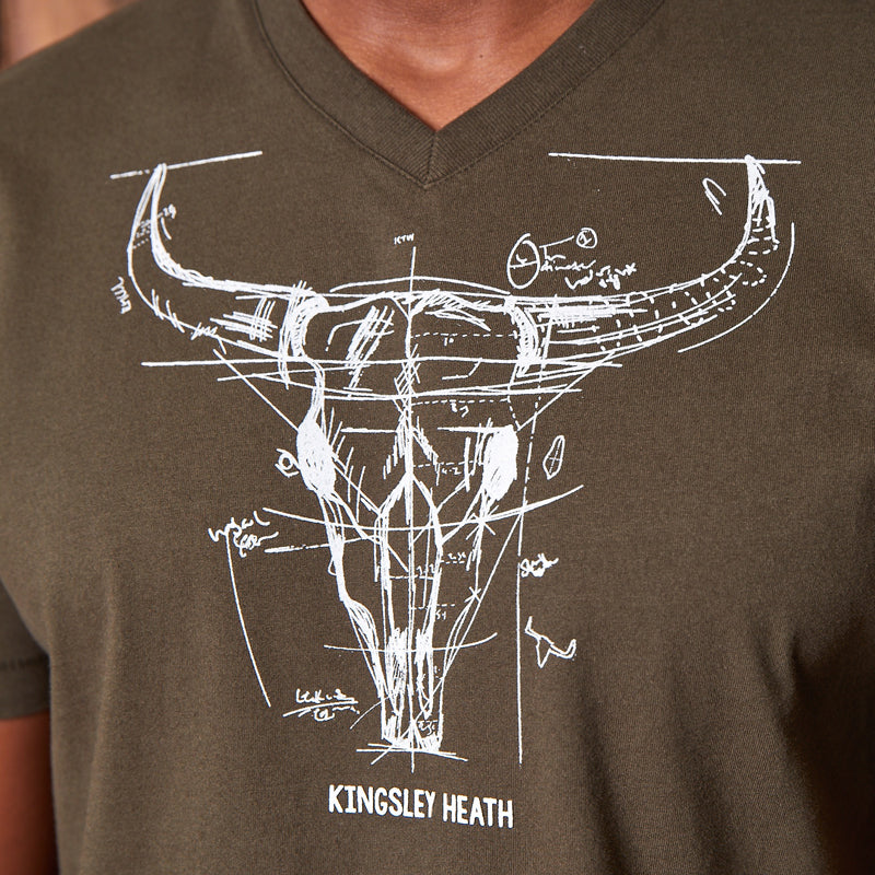 Engineered Nguni Skull V-Neck Tee Fatigue