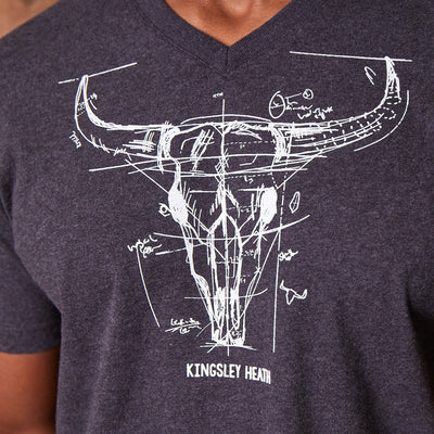 Engineered Nguni Skull V-Neck Tee Gravel