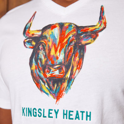 Funky Painted Bull V-Neck Tee Pelican