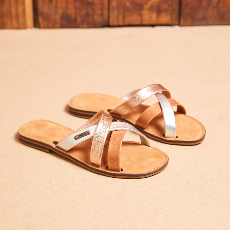 Kingsley Heath L Metallic Strap Sandal Tan/Silver/Rose Gold/Tan