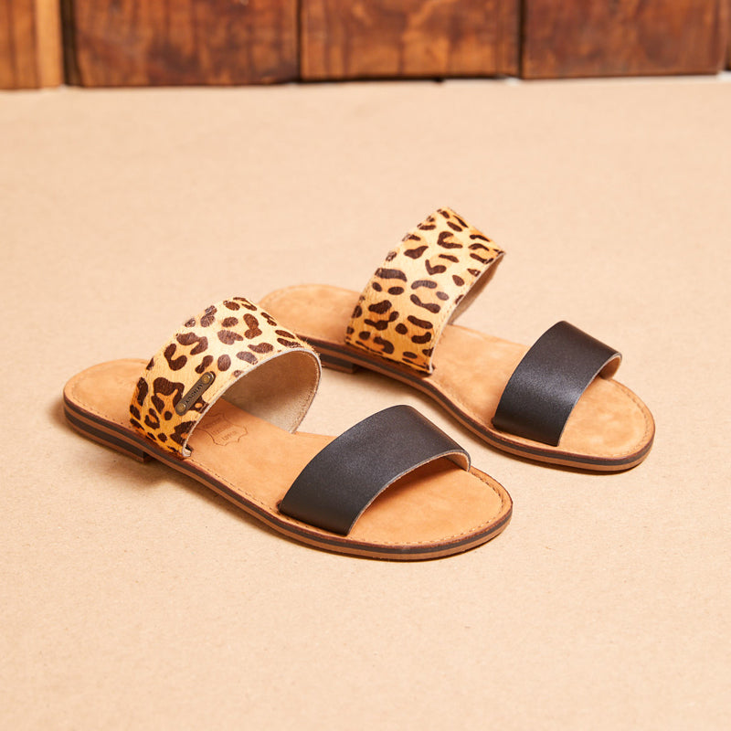 Kingsley Heath L Two Strap Mule Sandal Black/Wild/Brass/Tan
