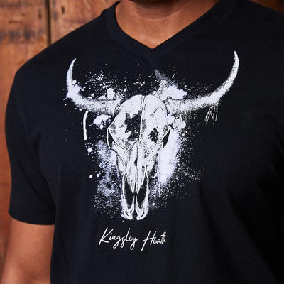 Kingsley Heath Grunge Luxe Skull V-Neck Tee Mamba