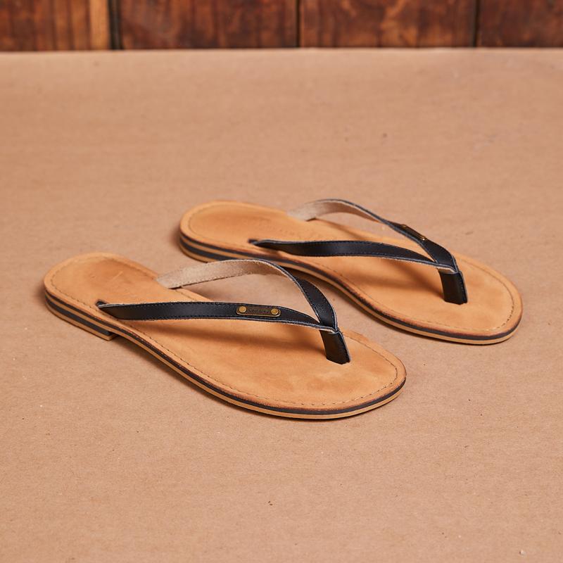Kingsley Heath Leather Strap Sandal Black/Brass/Tan