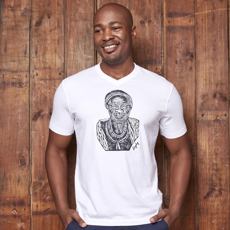 Lino Cut Tribesman V-Neck Pelican Tee